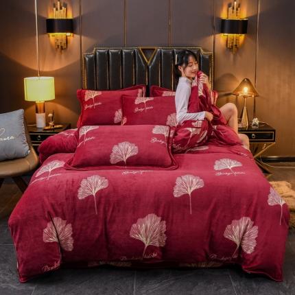 澳洲羽 2024新款超柔牛奶绒四件套 金秋-红