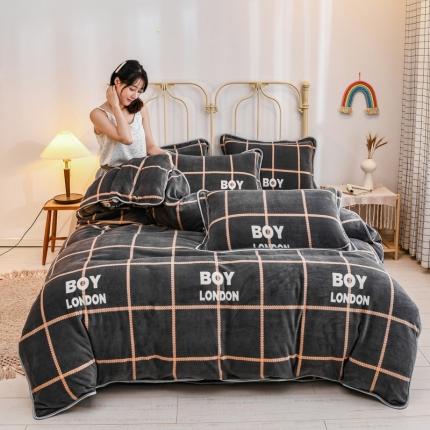 澳洲羽 2024新款超柔牛奶绒四件套 英伦-灰