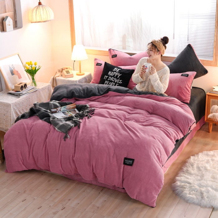 91家纺网 家纺一手货源 找家纺 唐人居 2025新款牛奶绒双拼贴布绣四件套 格调-豆沙