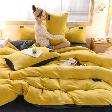 唐人居 2025新款牛奶绒双拼贴布绣四件套 格调-姜黄