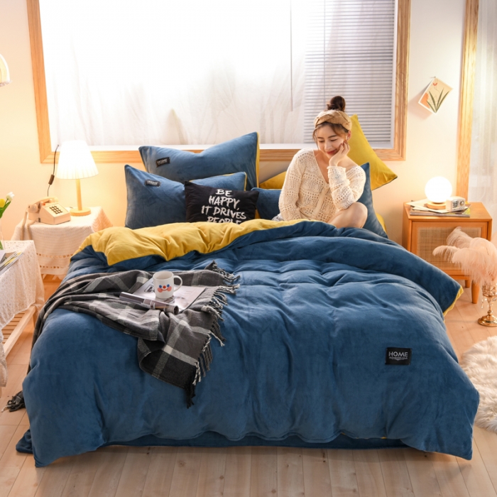 91家纺网 家纺一手货源 找家纺 唐人居 2025新款牛奶绒双拼贴布绣四件套 格调-兰