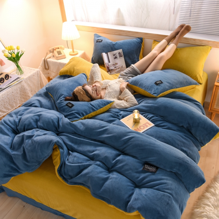 91家纺网 家纺一手货源 找家纺 唐人居 2025新款牛奶绒双拼贴布绣四件套 格调-兰