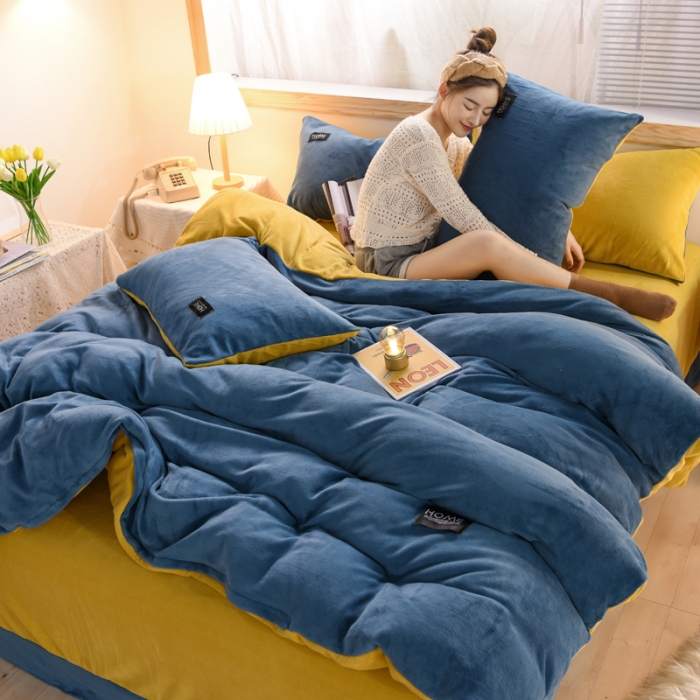 91家纺网 家纺一手货源 找家纺 唐人居 2025新款牛奶绒双拼贴布绣四件套 格调-兰