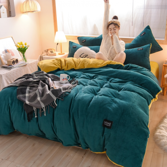 91家纺网 家纺一手货源 找家纺 唐人居 2025新款牛奶绒双拼贴布绣四件套 格调-绿