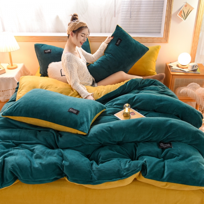 91家纺网 家纺一手货源 找家纺 唐人居 2025新款牛奶绒双拼贴布绣四件套 格调-绿