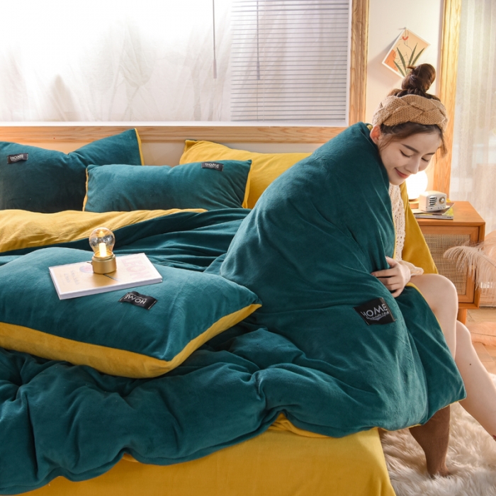 91家纺网 家纺一手货源 找家纺 唐人居 2025新款牛奶绒双拼贴布绣四件套 格调-绿