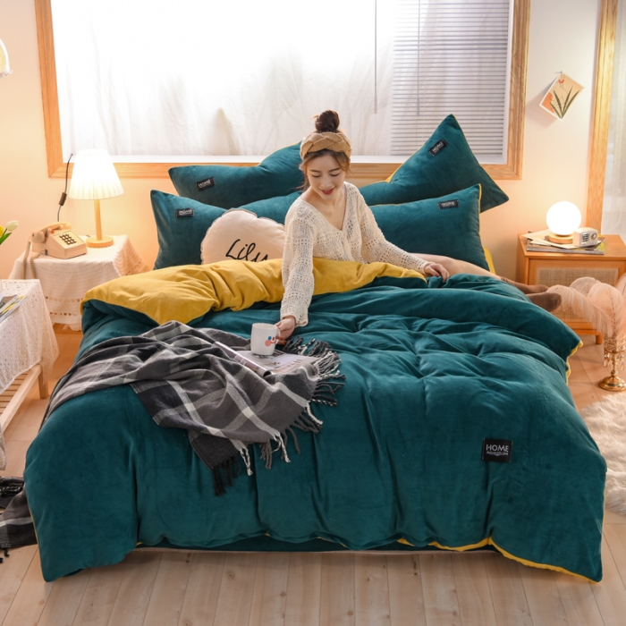 91家纺网 家纺一手货源 找家纺 唐人居 2025新款牛奶绒双拼贴布绣四件套 格调-绿