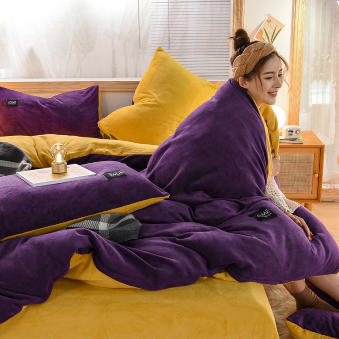 91家纺网 家纺一手货源 找家纺 唐人居 2025新款牛奶绒双拼贴布绣四件套 格调-紫