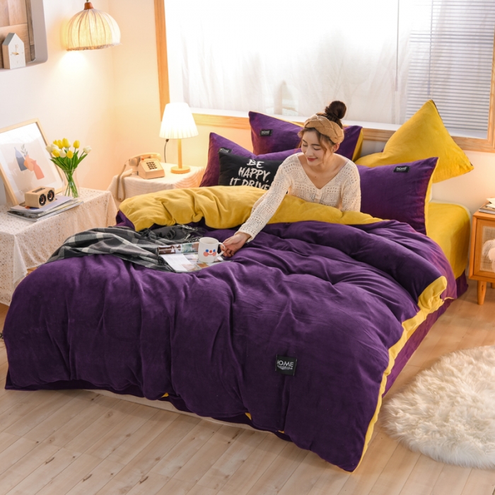 91家纺网 家纺一手货源 找家纺 唐人居 2025新款牛奶绒双拼贴布绣四件套 格调-紫