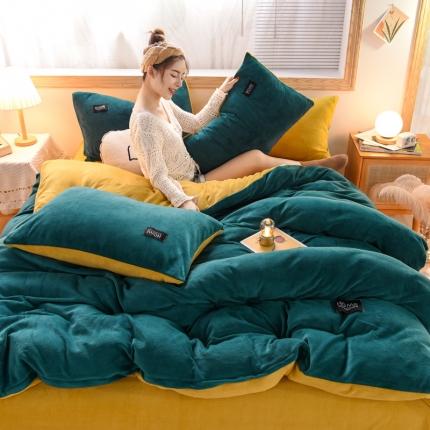 91家纺网 家纺一手货源 找家纺 唐人居 2025新款牛奶绒双拼贴布绣四件套 格调-绿