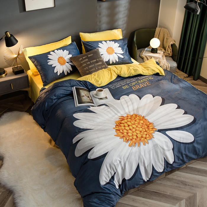 91家纺网 家纺一手货源 找家纺 涵宸 2020新款绒-水晶绒数码潮系列四件套 确幸之花