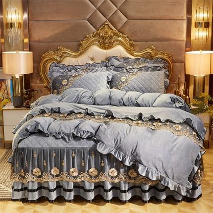 91家纺网 家纺一手货源 找家纺 瑞宝 2025新款水晶绒夹棉米拉花园系列床裙四件套豆沙