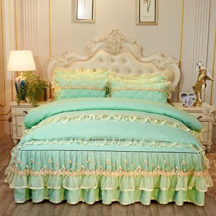 91家纺网 家纺一手货源 找家纺 瑞宝 2025新款夹棉加厚磨毛床裙梦恋系列床裙四件套梦恋-玉