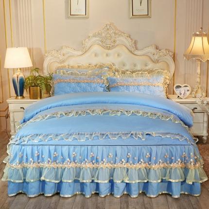 91家纺网 家纺一手货源 找家纺 瑞宝 2025新款夹棉加厚磨毛床裙梦恋系列床裙四件套梦恋-玉