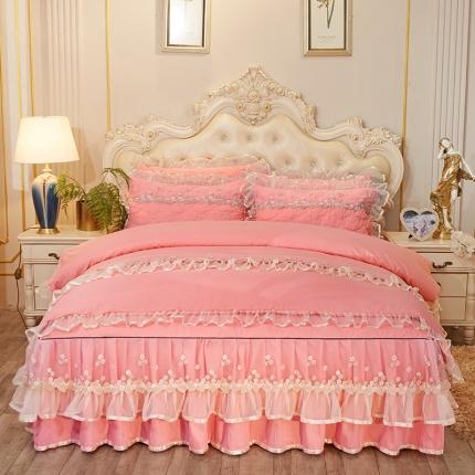 91家纺网 家纺一手货源 找家纺 瑞宝 2025新款不夹棉加厚磨毛床裙梦恋系列四件套梦恋-天蓝