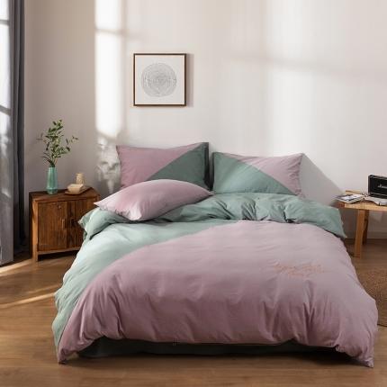 朗莎家纺 2020新款水洗棉四件套 淡天蓝&雪青