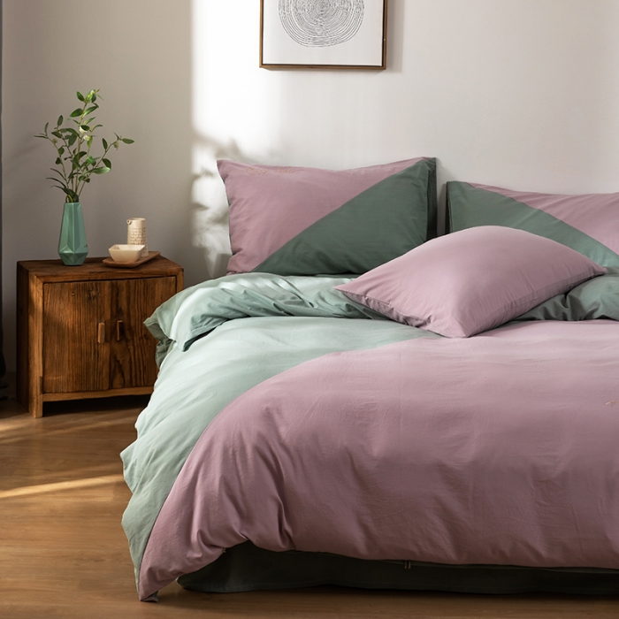 91家纺网 家纺一手货源 找家纺 朗莎家纺 2020新款水洗棉四件套 淡天蓝&雪青