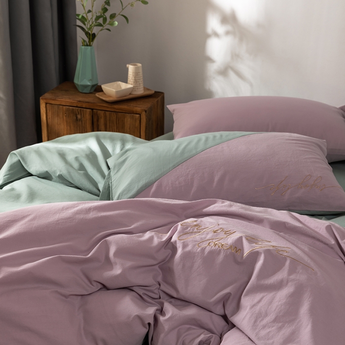 91家纺网 家纺一手货源 找家纺 朗莎家纺 2020新款水洗棉四件套 淡天蓝&雪青