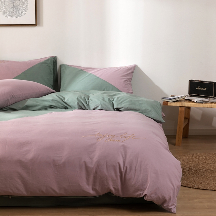 91家纺网 家纺一手货源 找家纺 朗莎家纺 2020新款水洗棉四件套 淡天蓝&雪青