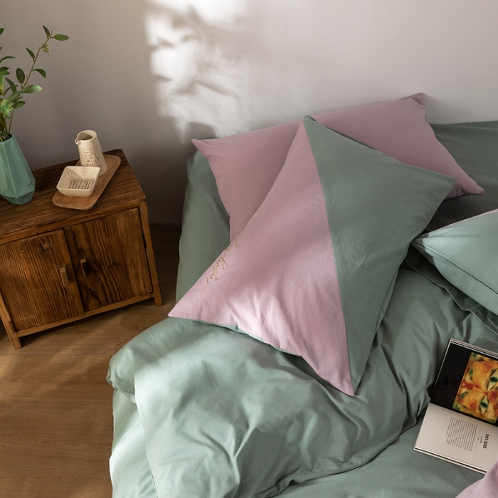 91家纺网 家纺一手货源 找家纺 朗莎家纺 2020新款水洗棉四件套 淡天蓝&雪青