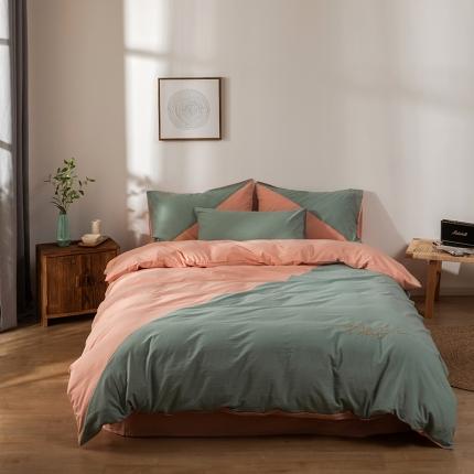 朗莎家纺 2020新款水洗棉四件套 豆绿&amp;浅玉