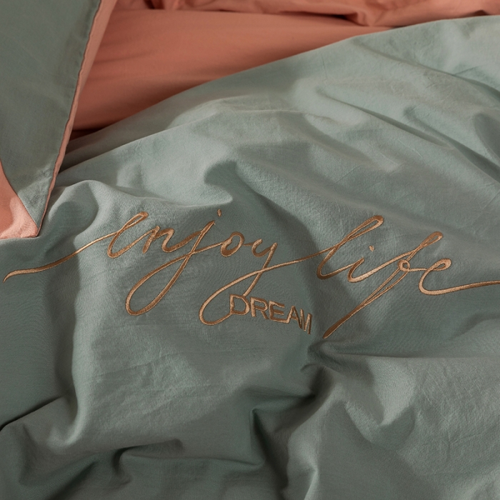 91家纺网 家纺一手货源 找家纺 朗莎家纺 2020新款水洗棉四件套 豆绿&amp;浅玉