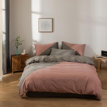 朗莎家纺 2020新款水洗棉四件套 豆沙&amp;银灰