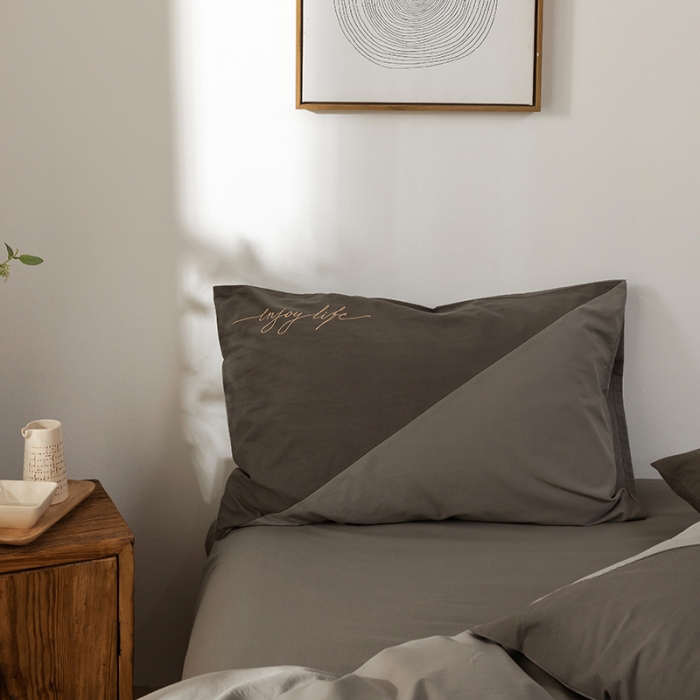 91家纺网 家纺一手货源 找家纺 朗莎家纺 2020新款水洗棉四件套 深灰&amp;浅灰