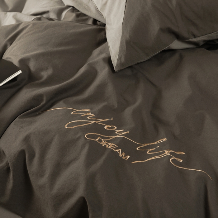 91家纺网 家纺一手货源 找家纺 朗莎家纺 2020新款水洗棉四件套 深灰&amp;浅灰