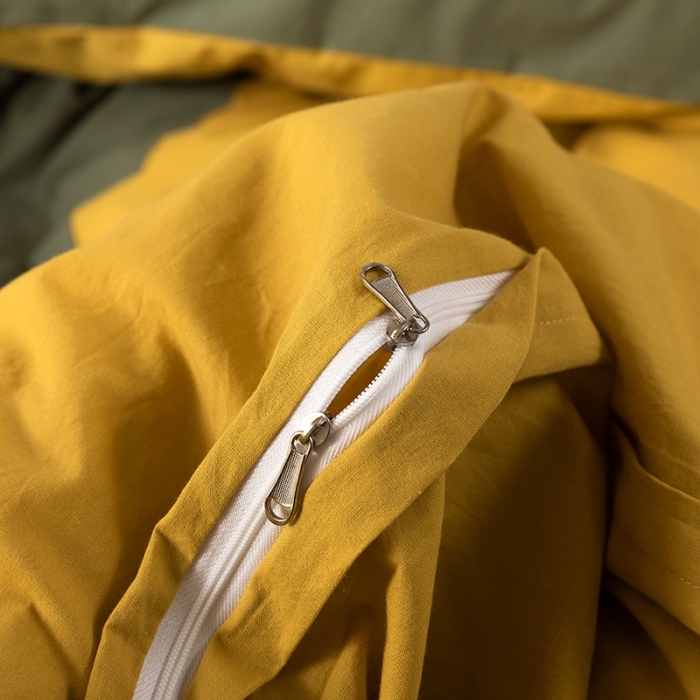 91家纺网 家纺一手货源 找家纺 朗莎家纺 2020新款水洗棉四件套 杏黄&amp;果绿