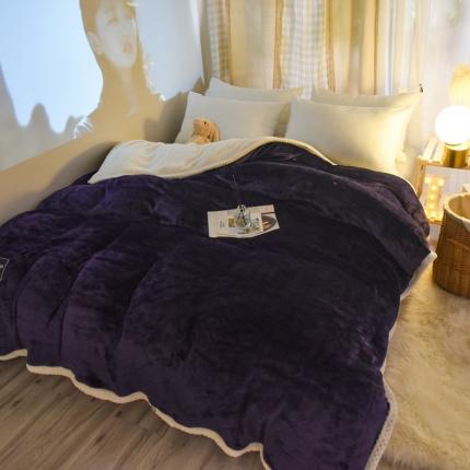 威澳 多功能单被套法莱绒+贝贝绒毛毯法兰绒盖毯 绛紫