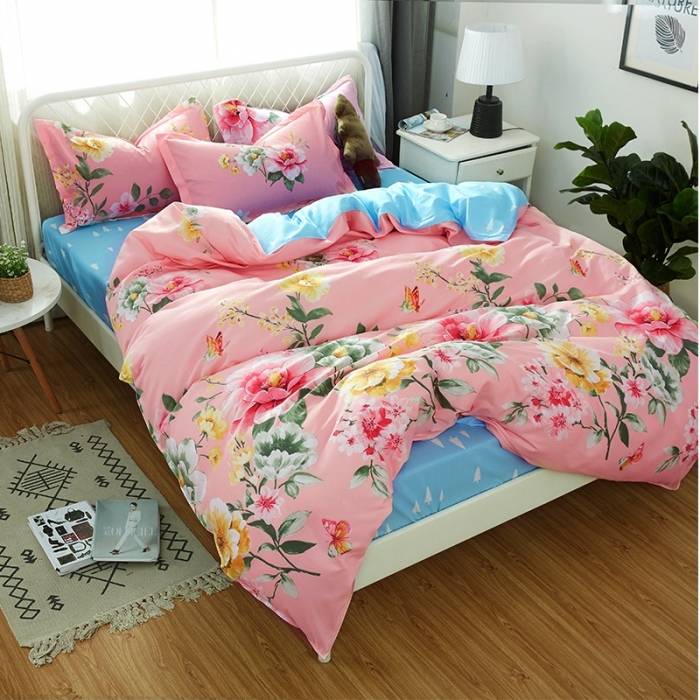 91家纺网 家纺一手货源 找家纺 百花王 2020新款花色活性芦荟棉四件套 经典大花