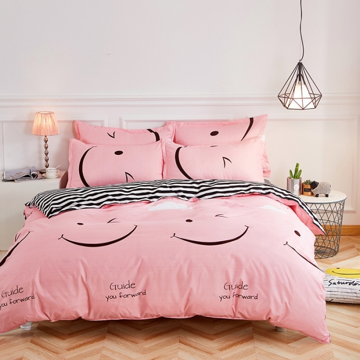 91家纺网 家纺一手货源 找家纺 百花王 2020新款花色活性芦荟棉四件套 开心点