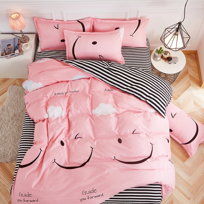 91家纺网 家纺一手货源 找家纺 百花王 2020新款花色活性芦荟棉四件套 开心点