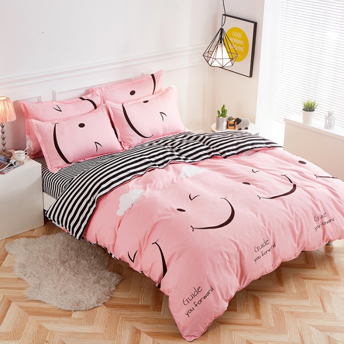 91家纺网 家纺一手货源 找家纺 百花王 2020新款花色活性芦荟棉四件套 开心点