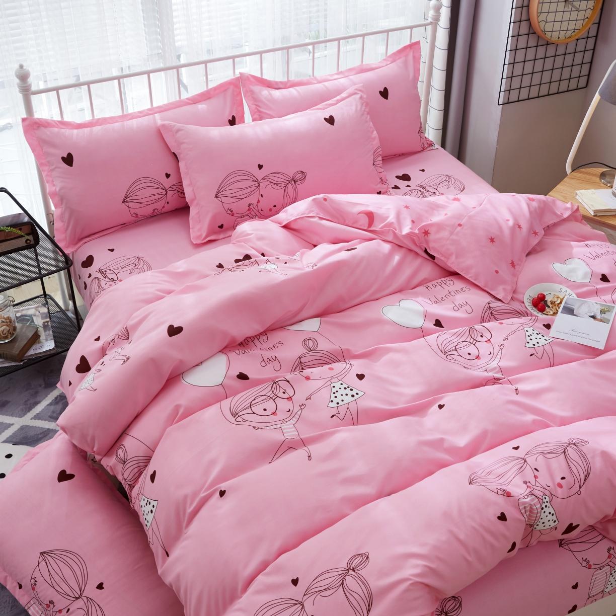 91家纺网 家纺一手货源 找家纺 百花王 2020新款花色活性芦荟棉四件套 浪漫满屋