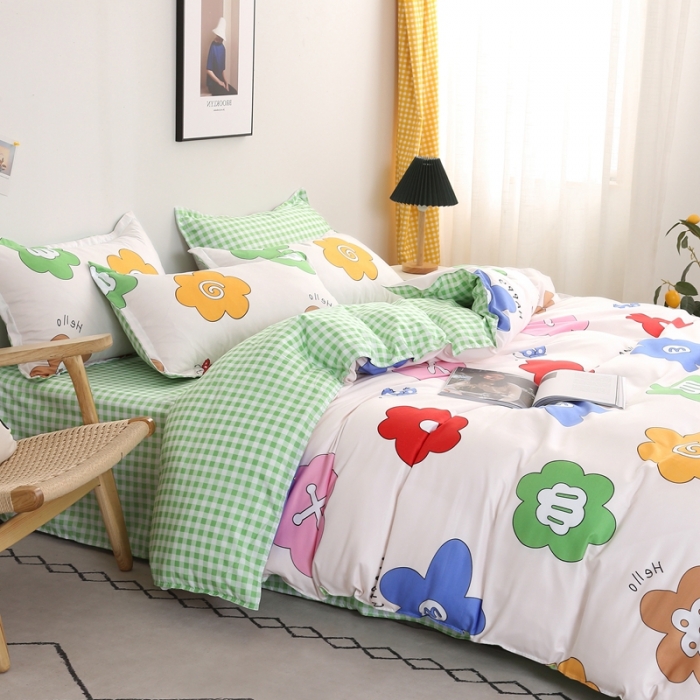 91家纺网 家纺一手货源 找家纺 百花王 2020新款花色活性芦荟棉四件套 花漾甜心