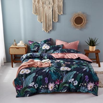 91家纺网 家纺一手货源 找家纺 优然居2020新款60S长绒棉数码印花镶边款四件套 塞西亚蓝