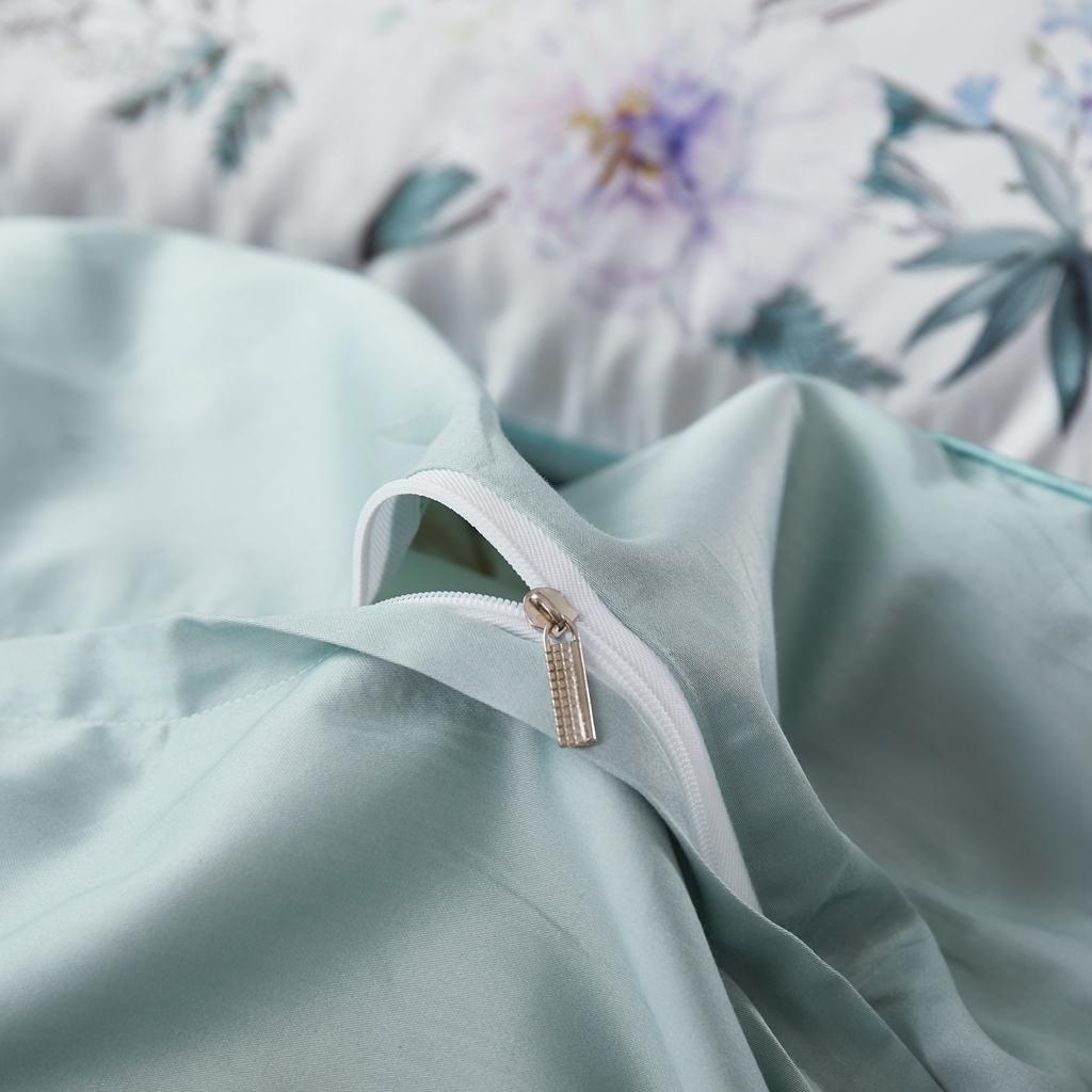 91家纺网 家纺一手货源 找家纺 优然居2020新款60S长绒棉数码印花镶边款四件套 艾德琳绿