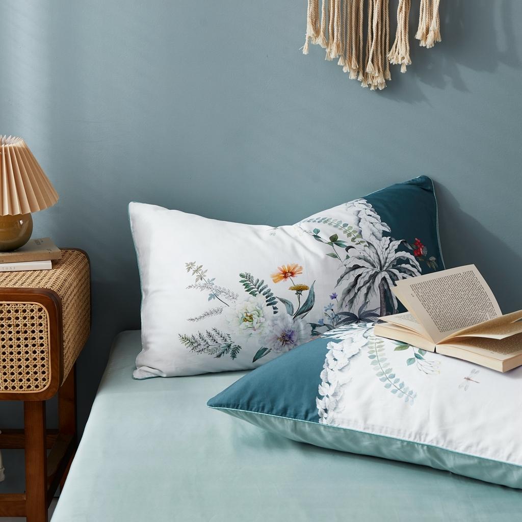 91家纺网 家纺一手货源 找家纺 优然居2020新款60S长绒棉数码印花镶边款四件套 艾德琳绿