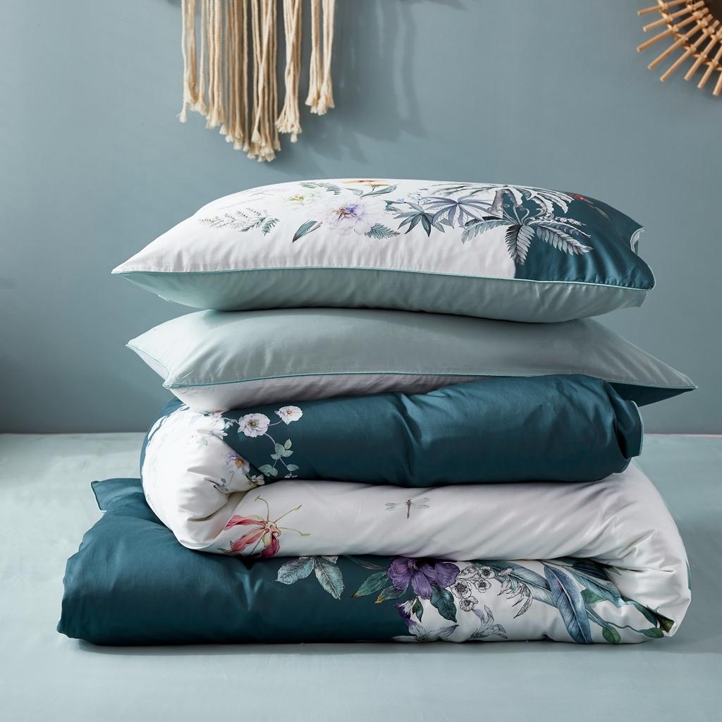 91家纺网 家纺一手货源 找家纺 优然居2020新款60S长绒棉数码印花镶边款四件套 艾德琳绿