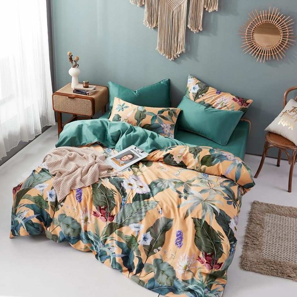 91家纺网 家纺一手货源 找家纺 优然居2020新款60S长绒棉数码印花镶边款四件套 奥若拉黄