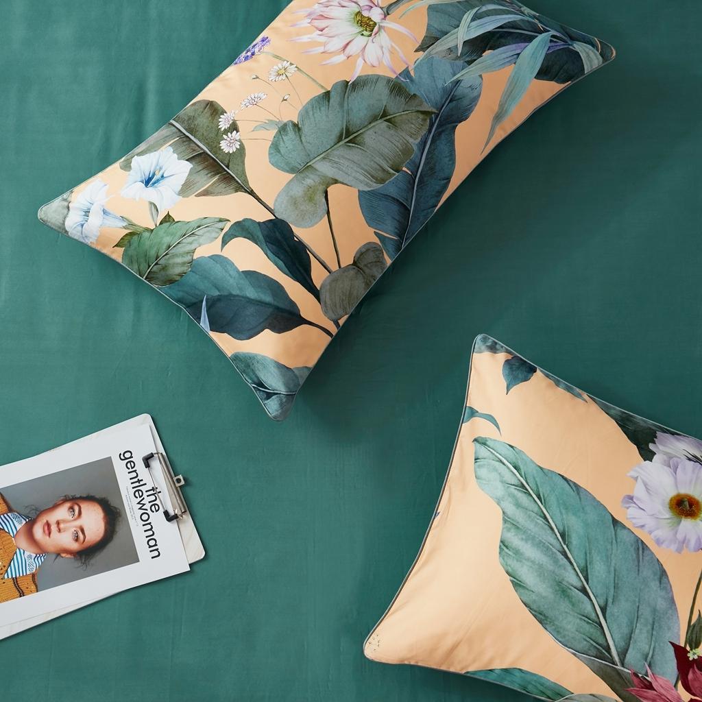 91家纺网 家纺一手货源 找家纺 优然居2020新款60S长绒棉数码印花镶边款四件套 奥若拉黄