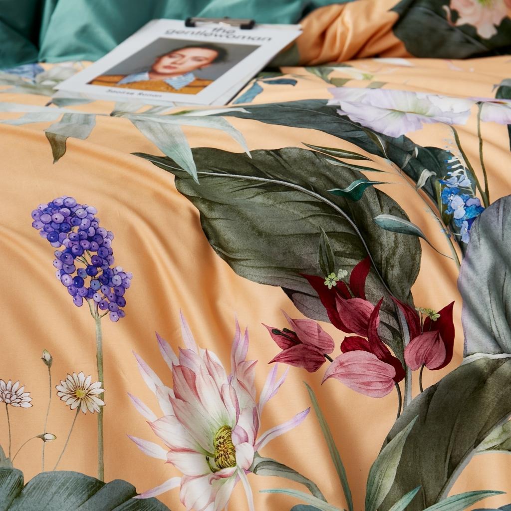 91家纺网 家纺一手货源 找家纺 优然居2020新款60S长绒棉数码印花镶边款四件套 奥若拉黄