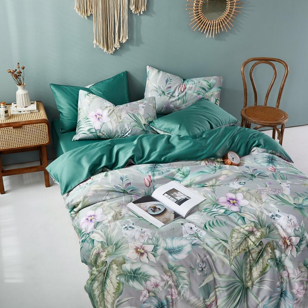 91家纺网 家纺一手货源 找家纺 优然居2020新款60S长绒棉数码印花镶边款四件套 凯恩斯灰