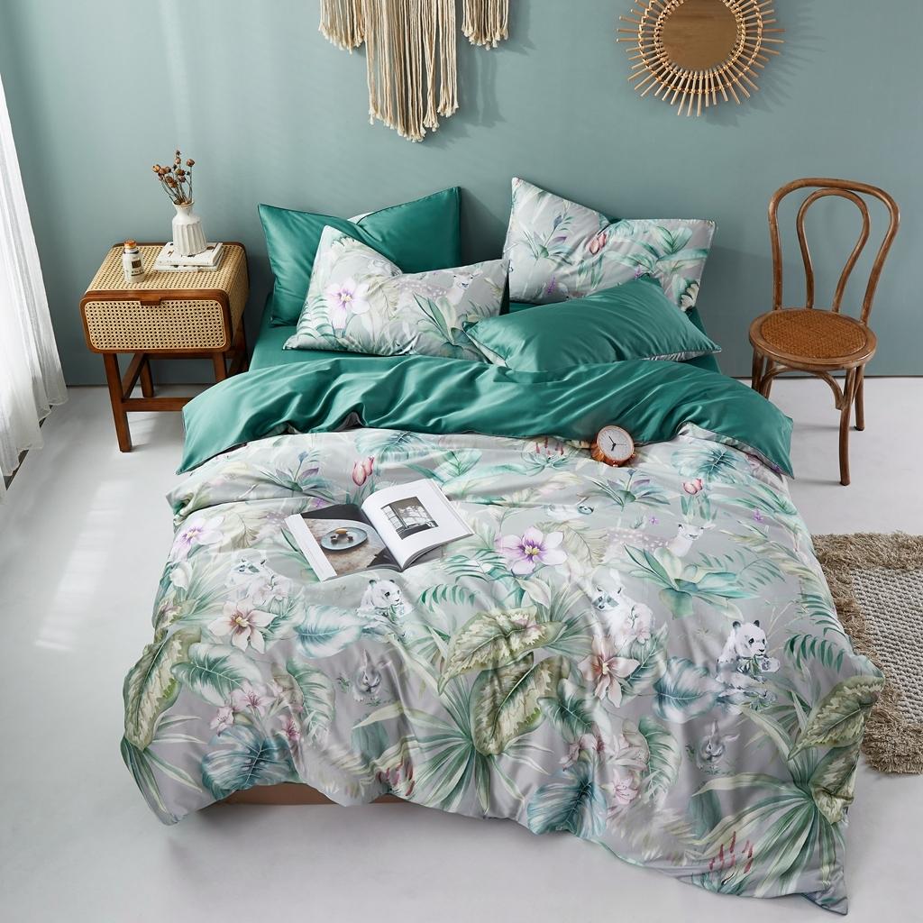 91家纺网 家纺一手货源 找家纺 优然居2020新款60S长绒棉数码印花镶边款四件套 凯恩斯灰