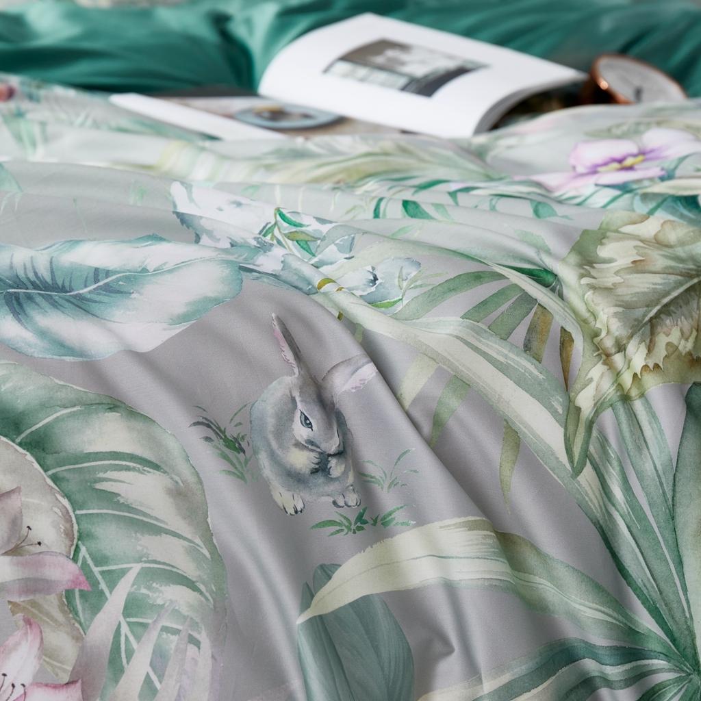 91家纺网 家纺一手货源 找家纺 优然居2020新款60S长绒棉数码印花镶边款四件套 凯恩斯灰