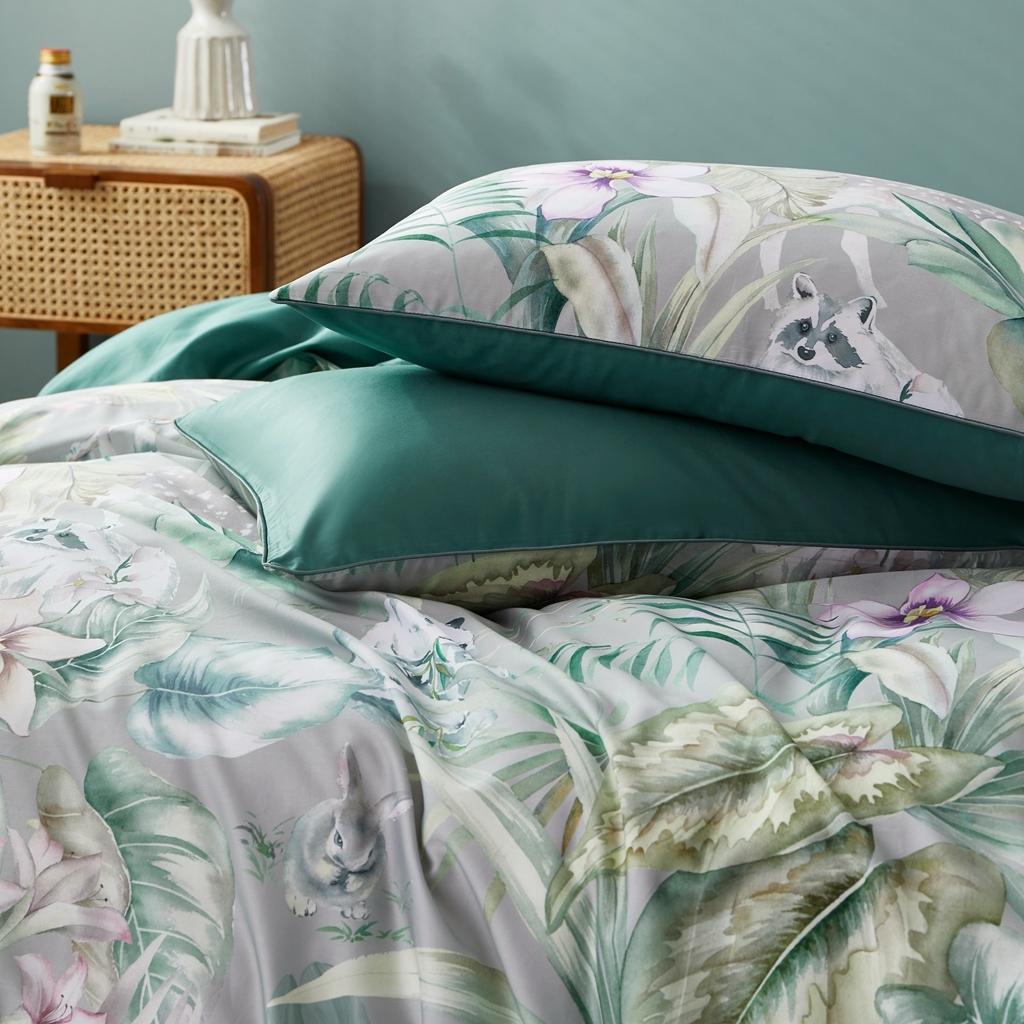 91家纺网 家纺一手货源 找家纺 优然居2020新款60S长绒棉数码印花镶边款四件套 凯恩斯灰