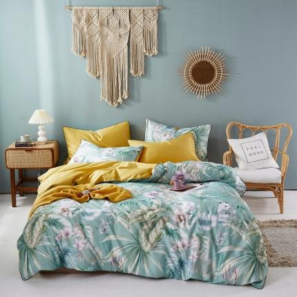 优然居2020新款60S长绒棉数码印印花镶边款四件套 坎迪丝绿