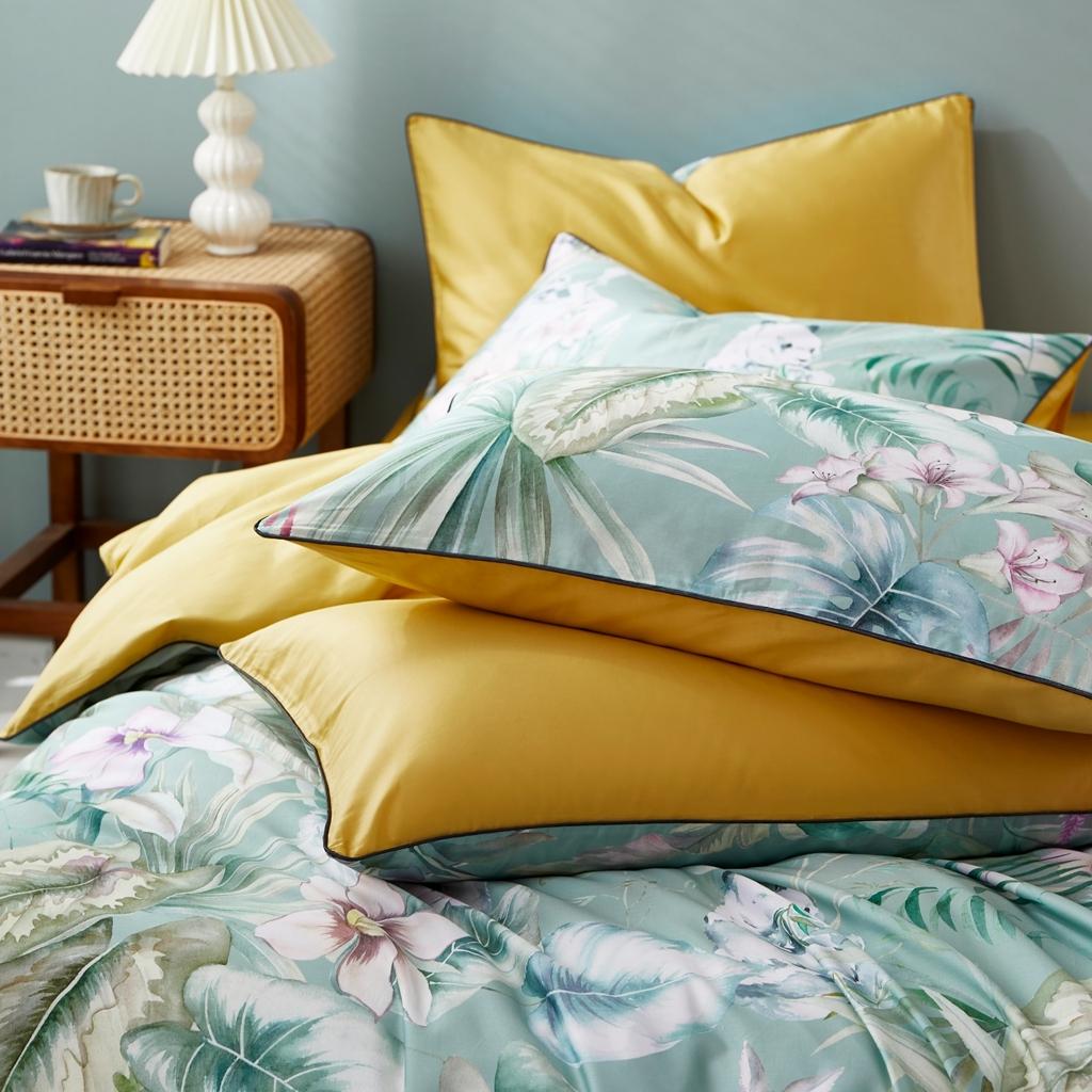 91家纺网 家纺一手货源 找家纺 优然居2020新款60S长绒棉数码印花镶边款四件套 坎迪丝绿